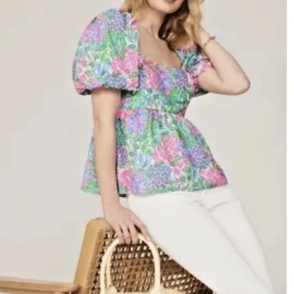Lilly‎ Pulitzer Women's Kay Floral Puff Sleeves Top, Size 4